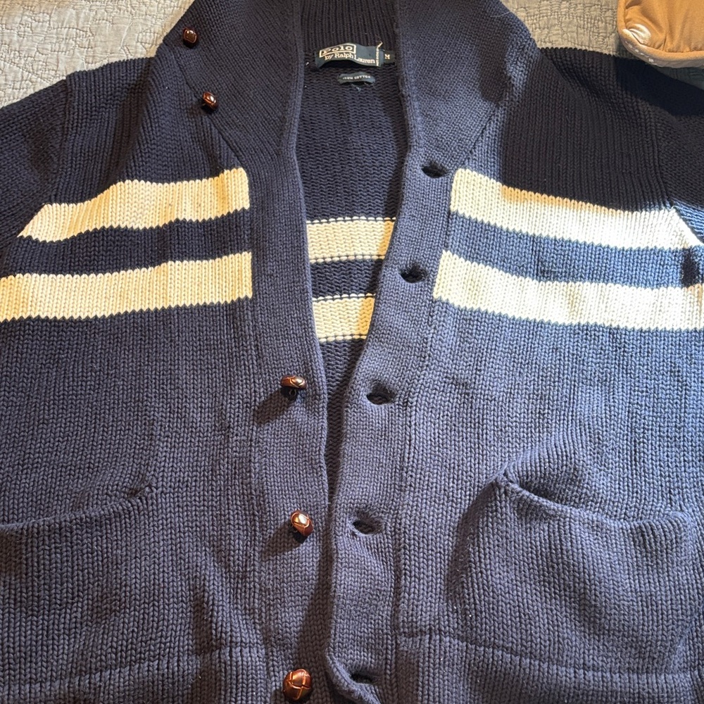 Polo Ralph Lauren Men's Cardigan in Navy and Cream